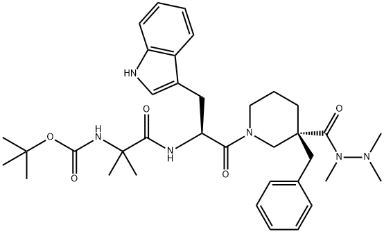 3-Piperidinecarboxylic acid, 1-[(2S)-2-[[2-[[(1,1-dimethylethoxy)carbonyl]amino]-2-methyl-1-oxopropyl]amino]-3-(1H-indol-3-yl)-1-oxopropyl]-3-(phenylmethyl)-, 1,2,2-trimethylhydrazide, (3R)-