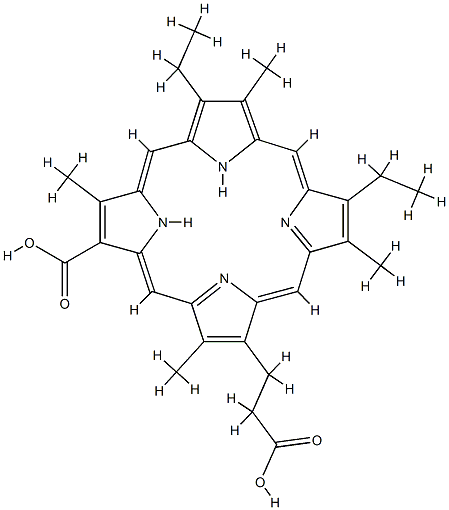 7-carboxy-12,17-diethyl-3,8,13,18-tetramethyl-21H,23H-porphine-2-propionic acid