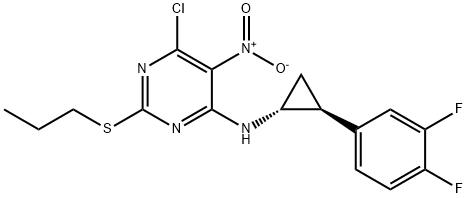 6-chloro-N-((1R,2S)-2-(3,4-difluorophenyl)cyclopropyl)-5-
nitro-2-(propylthio)pyrimidin-4-amine