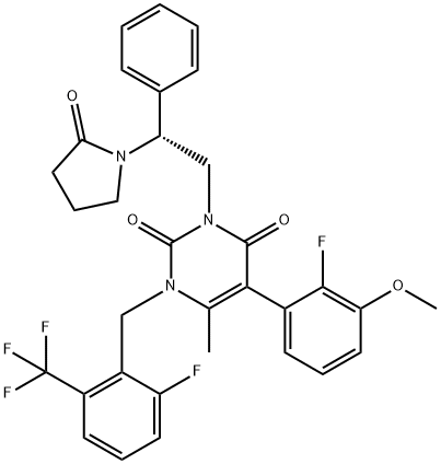 (R)-5-(2-fluoro-3-methoxyphenyl)-1-(2-fluoro-6-(trifluoromethyl)benzyl)-6-methyl-3-(2-(2-oxopyrrolidin-1-yl)-2-phenylethyl)pyrimidine-2,4(1H,3H)-dione