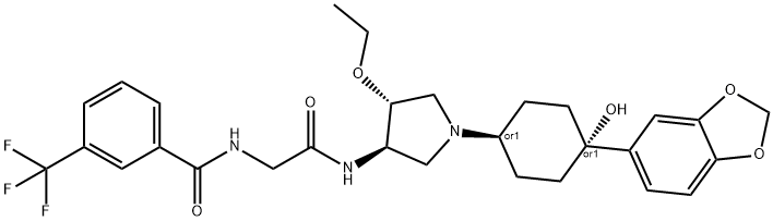 BenzaMide, N-[2-[[(3R,4R)-1-[cis-4-(1,3-benzodioxol-5-yl)-4-hydroxycyclohexyl]-4-ethoxy-3-pyrrolidinyl]aMino]-2-oxoethyl]-3-(trifluoroMethyl)-, rel-