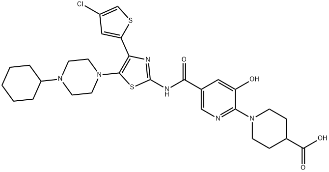 4-Piperidinecarboxylic acid, 1-[5-[[[4-(4-chloro-2-thienyl)-5-(4-cyclohexyl-1-piperazinyl)-2-thiazolyl]amino]carbonyl]-3-hydroxy-2-pyridinyl]-