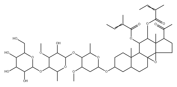 Pregnan-20-one, 8,14-epoxy-3-[(O-β-D-glucopyranosyl-(1→4)-O-6-deoxy-3-O-methyl-β-D-allopyranosyl-(1→4)-O-2,6-dideoxy-3-O-methyl-β-D-arabino-hexopyranosyl)oxy]-11,12-bis[[(2E)-2-methyl-1-oxo-2-buten-1-yl]oxy]-, (3β,5α,11α,12β,14β,17α)-