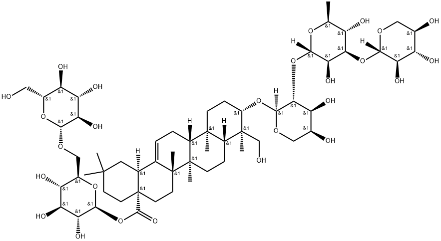Olean-12-en-28-oic acid, 23-hydroxy-3-[(O-β-D-xylopyranosyl-(1→3)-O-6-deoxy-α-L-mannopyranosyl-(1→2)-α-L-arabinopyranosyl)oxy]-, 6-O-β-D-glucopyranosyl-β-D-glucopyranosyl ester, (3β,4α)-