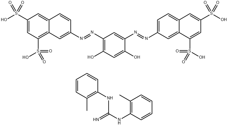 7,7'-[(4,6-dihydroxy-m-phenylene)diazo]bis(naphthalene-1,3-disulphonic) acid, compound with N,N'-di(o-tolyl)guanidine (1:4)