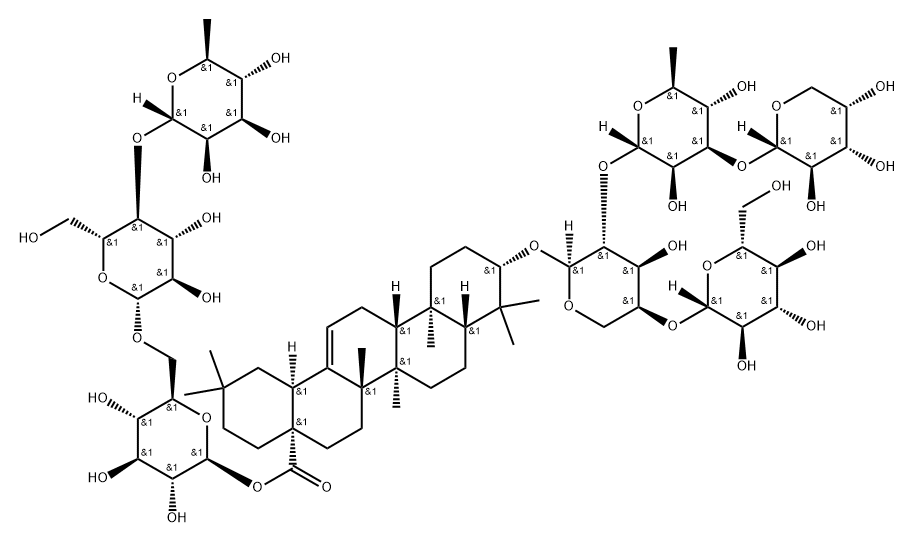 Olean-12-en-28-oic acid, 3-[(O-α-L-arabinopyranosyl-(1→3)-O-6-deoxy-α-L-mannopyranosyl-(1→2)-O-[β-D-glucopyranosyl-(1→4)]-α-L-arabinopyranosyl)oxy]-, O-6-deoxy-α-L-mannopyranosyl-(1→4)-O-β-D-glucopyranosyl-(1→6)-β-D-glucopyranosyl ester, (3β)-